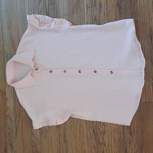 Peach ruffle sleeve button up short sleeve collared top
